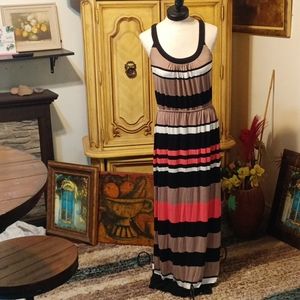 Women long Maxi Dress comfortable Tshirt stretch horizontal striped M ROBBIE BEE